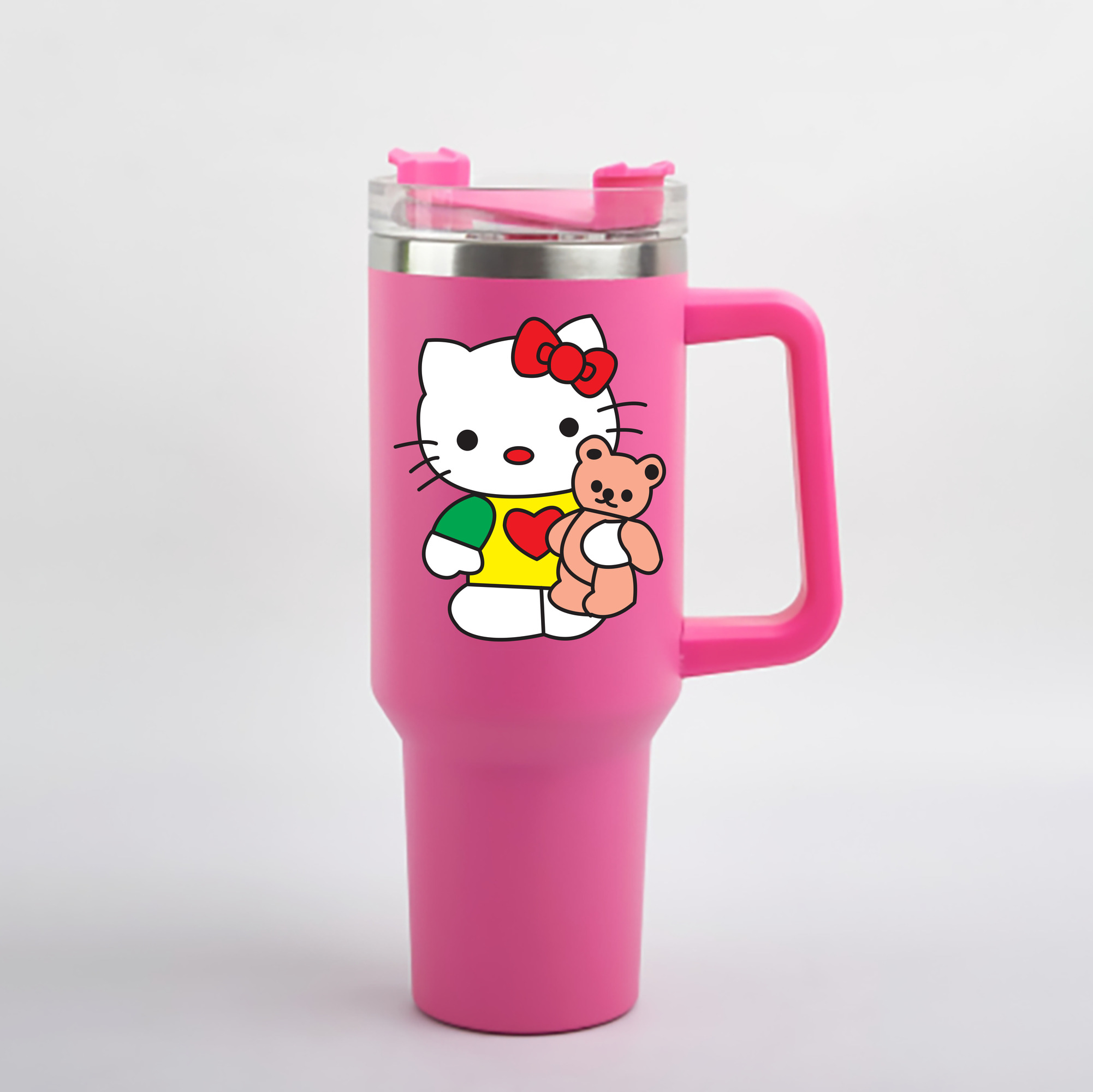 （画像用） Hello Kitty ハローキティ 1200mL車用タンブラー - クリスタルステッカー（プラスチックストロー付き）